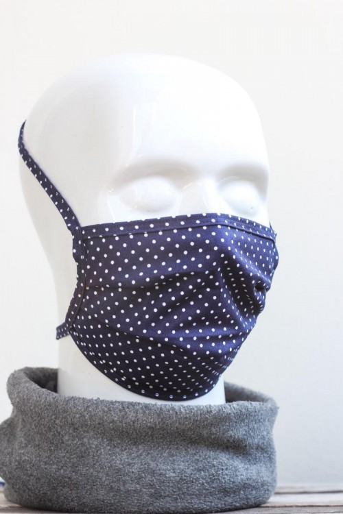 Mundbedeckung Mund-Nasen-Maske waschbar gepunktet marineblau