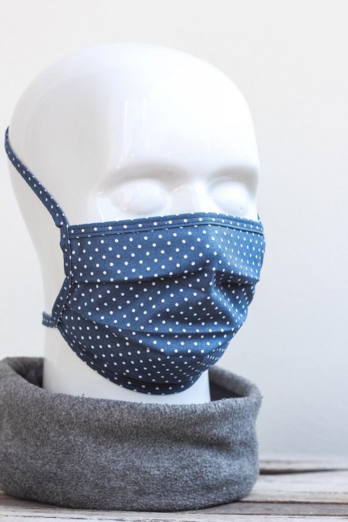 Mundbedeckung Mund-Nasen-Maske waschbar gepunktet taubenblau