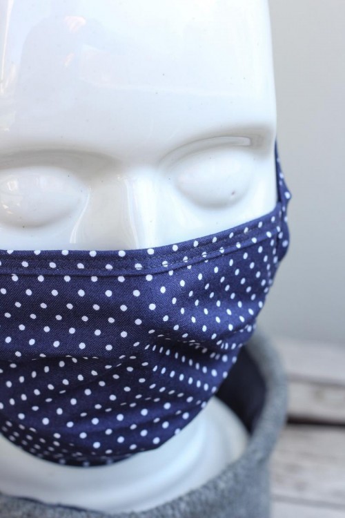 Mundbedeckung Mund-Nasen-Maske waschbar gepunktet marineblau