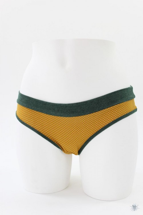 Damen-Unterhose mit Punkten auf gelb und dunkelgrün melierten Bündchen