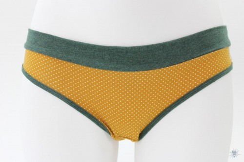 Damen-Unterhose mit Punkten auf gelb und dunkelgrün melierten Bündchen