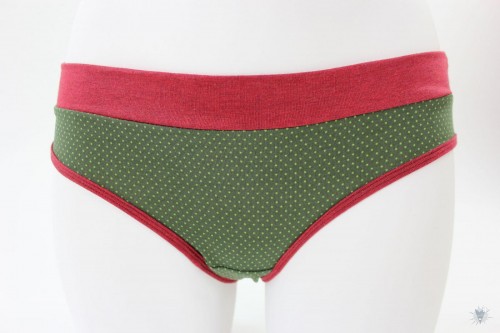 Damen-Unterhose grün mit Punkten und rot melierten Bündchen