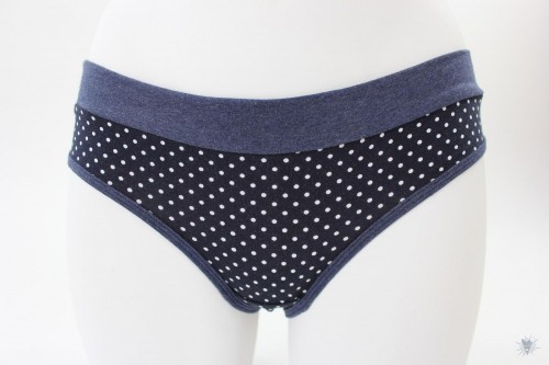 Damen-Unterhose marine mit Punkten und marine melierten Bündchen