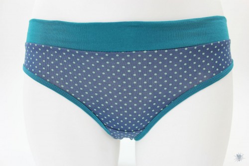 Damen-Unterhose blau mit Punkten und petrol Bündchen