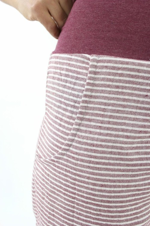 Sommerhose aus gewebter Baumwolle, rot weiß gestreift, mit Taschen, unisex