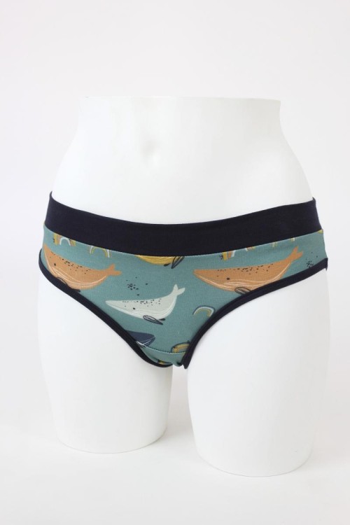 Damen-Unterhose meeresgrün mit Walen