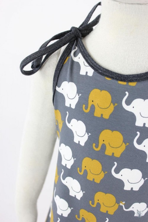 Kinder-Sommerkleid zum Binden dunkelgrau mit Elefanten