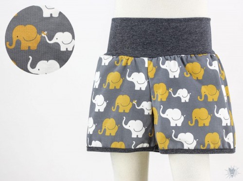 kurze Hose für Kinder mit Elefanten auf grau 104-116