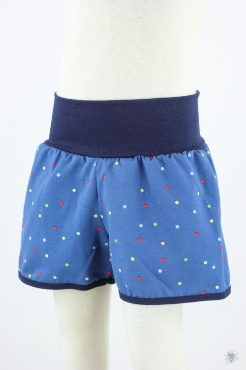 kurze Hose für Kinder mit bunten Punkten auf blau 116-128