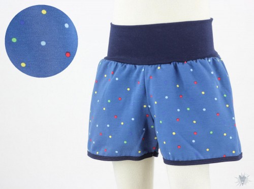 kurze Hose für Kinder mit bunten Punkten auf blau 116-128