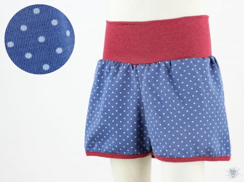 kurze Hose für Kinder mit hellblauen Punkten auf blau 128-140