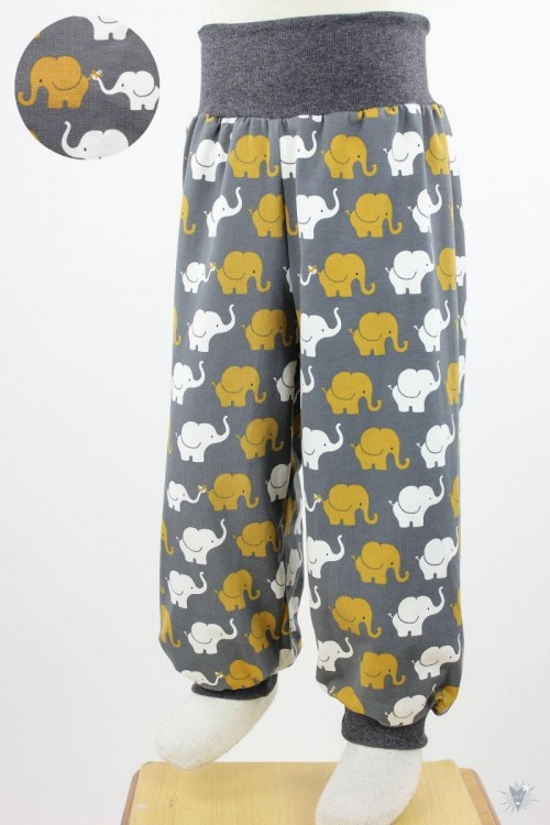 Kinder-Jerseyhose mit Elefanten auf dunkelgrau