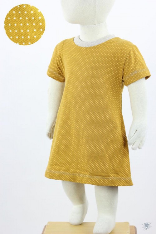 Kinder-Jerseykleid mit Punkten auf gelb 122/128