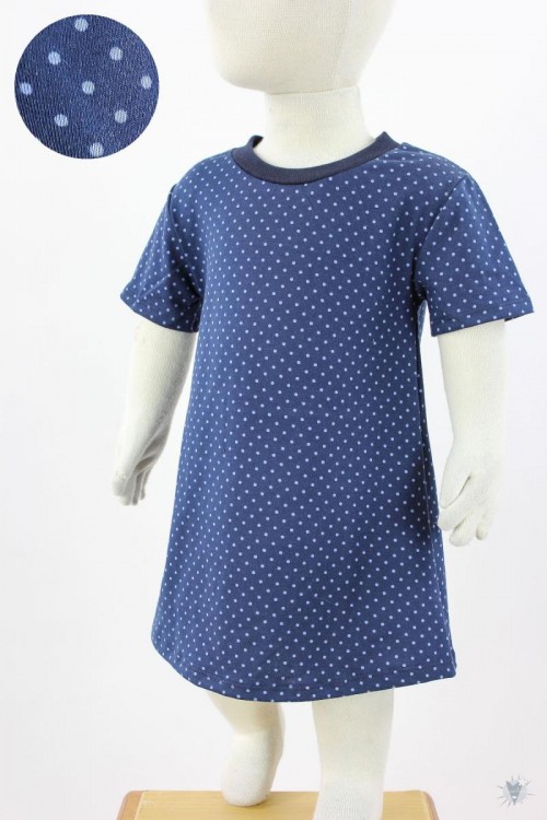 Kinder-Jerseykleid mit blauen Punkten auf marine 122/128