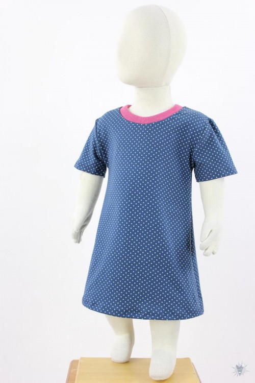 Kinder-Jerseykleid mit türkisen Punkten auf dunkelblau