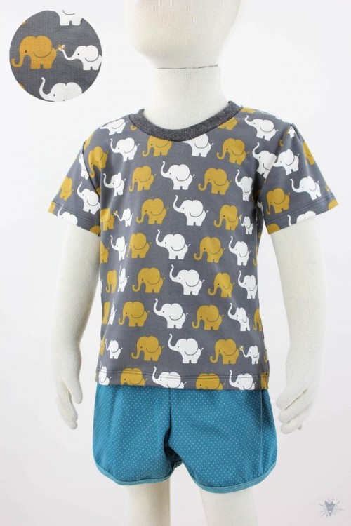 dunkelgraues Kinder-T-Shirt mit Elefanten 110/116