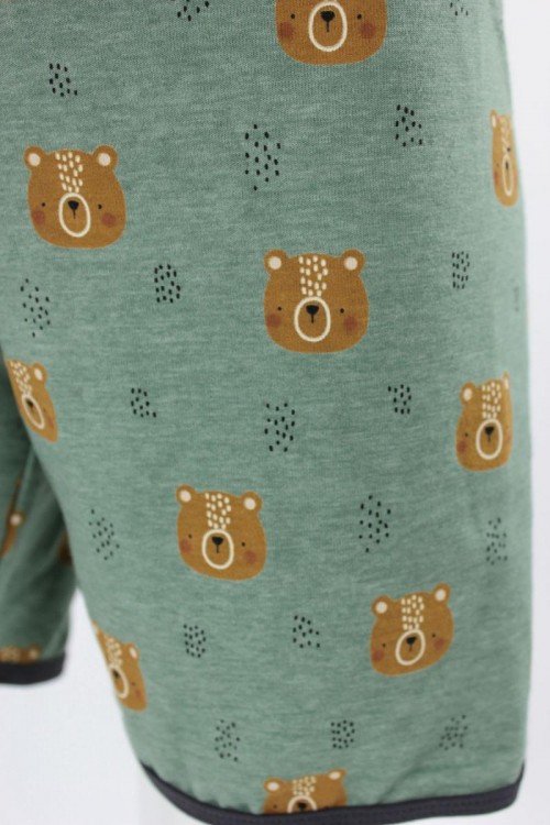 kurze Hose für Kinder grün meliert mit Bären BIO-STOFFE