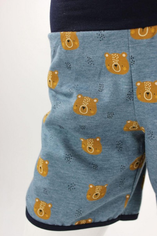 kurze Hose für Kinder blau meliert mit Bären BIO-STOFFE