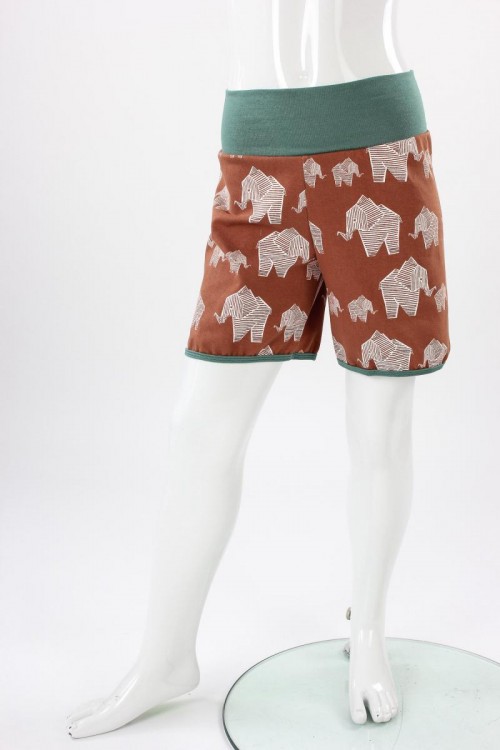 kurze Hose für Kinder terracotta mit Elefanten BIO-STOFFE