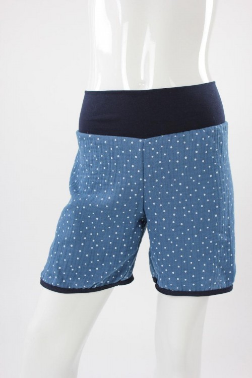 kurze Hose für Kinder Musselin blau mit Punkten