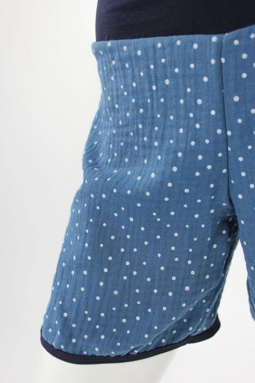 kurze Hose für Kinder Musselin blau mit Punkten