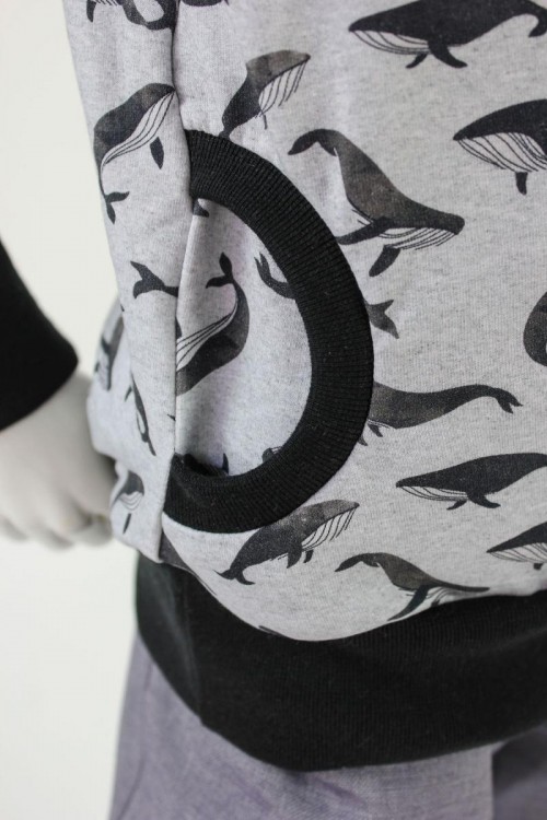 Kinder-Kapuzenpulli hellgrau meliert mit Buckelwalen