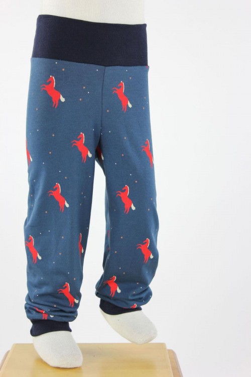 Kinder-Leggings blau mit roten Pferden