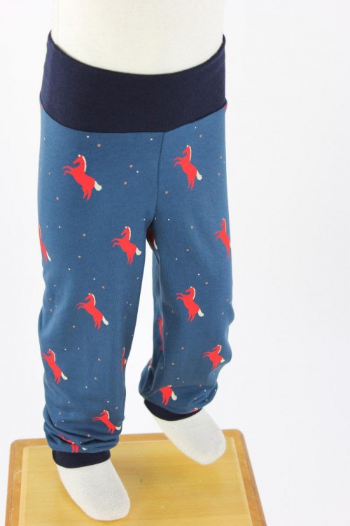Kinder-Leggings blau mit roten Pferden