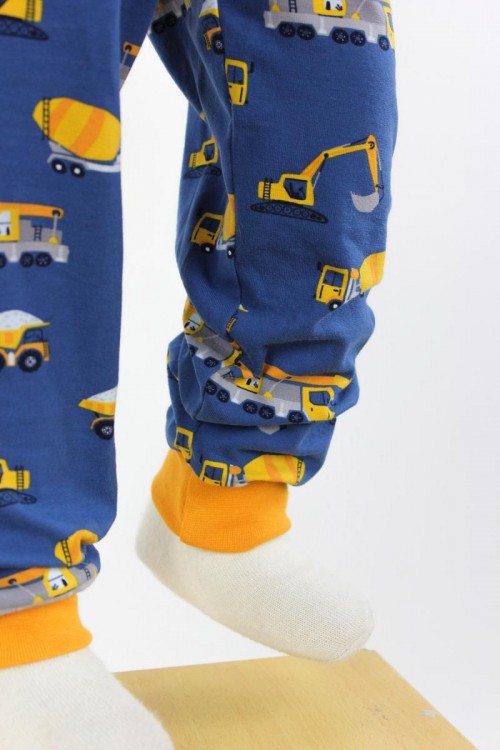 Kinder-Leggings blau mit Baufahrzeugen