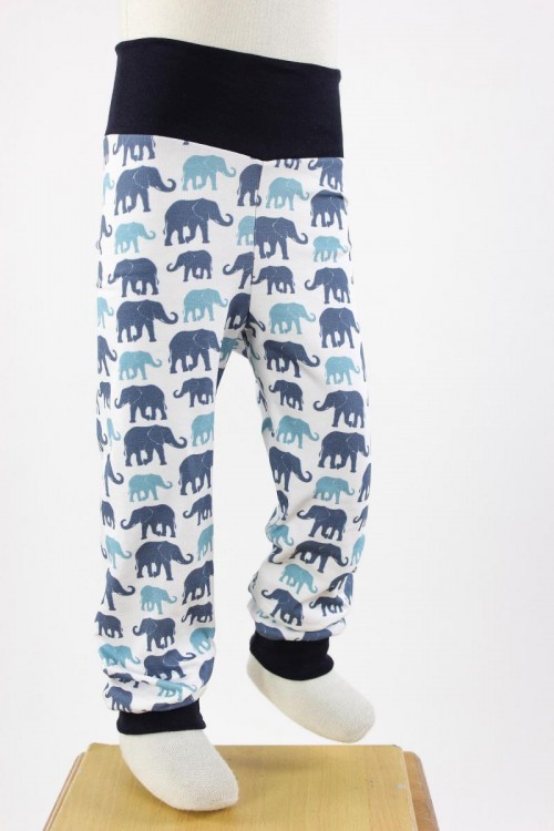 Kinder-Leggings weiß mit blauen Elefanten