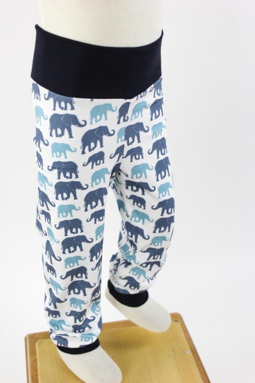 Kinder-Leggings weiß mit blauen Elefanten