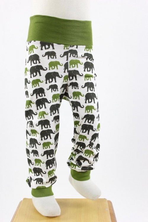 Kinder-Leggings weiß mit grünen Elefanten
