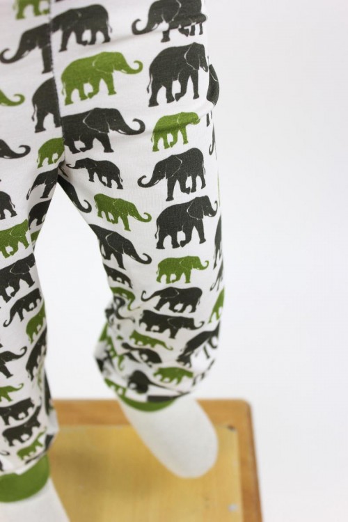 Kinder-Leggings weiß mit grünen Elefanten