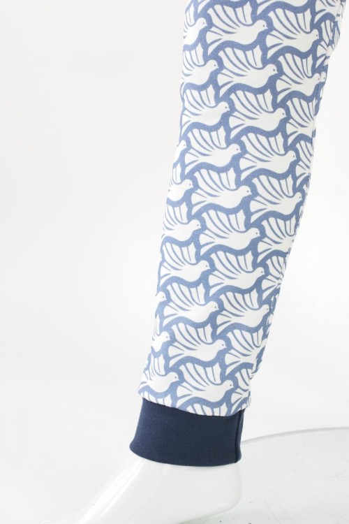 Kinder-Leggings blau mit weißen Tauben BIO-STOFFE
