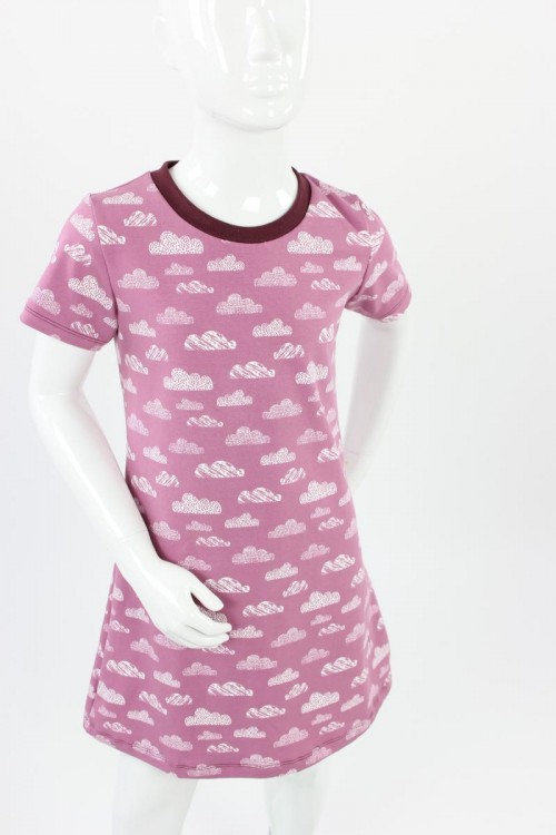 Kinder-Jerseykleid rosa mit Wolken Bio-Stoffe