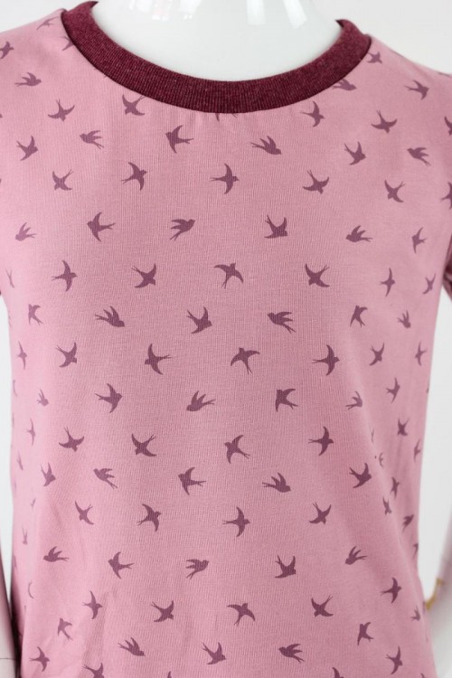 Kinder-Shirtkleid rosa mit Vögeln