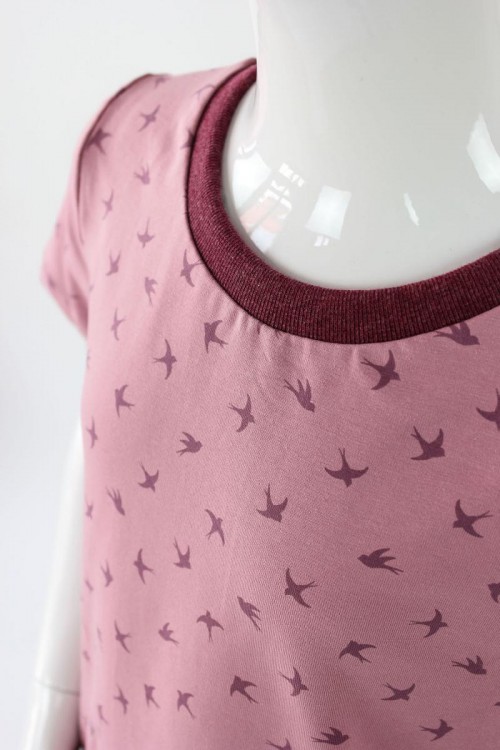 Kinder-Shirtkleid rosa mit Vögeln