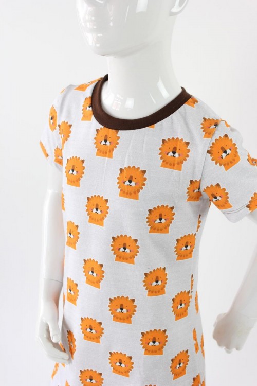 Kinder-Shirtkleid hellgrau meliert mit Löwen BIO-STOFFE
