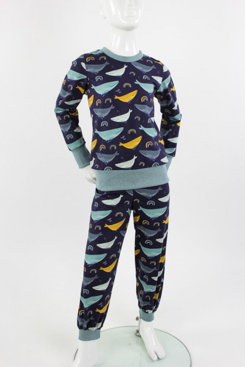 Schlafanzug für Kinder marineblau mit Walen