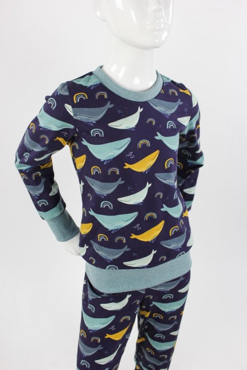 Schlafanzug für Kinder marineblau mit Walen
