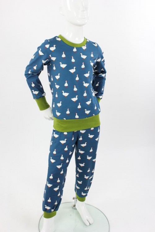 Schlafanzug für Kinder blau mit Gänsen