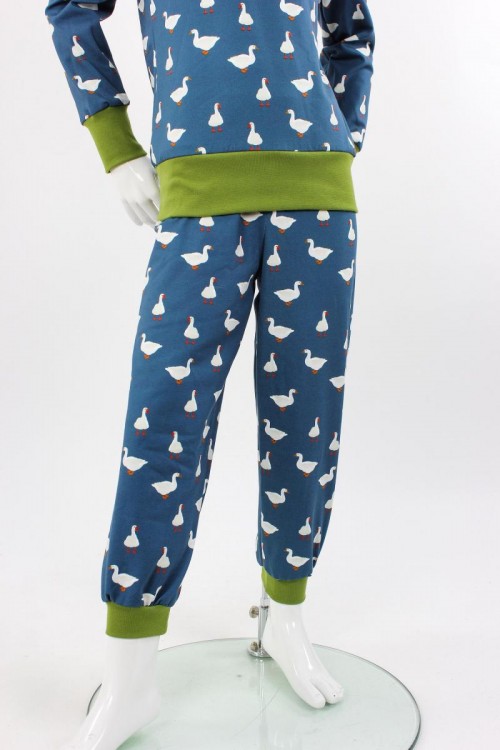 Schlafanzug für Kinder blau mit Gänsen