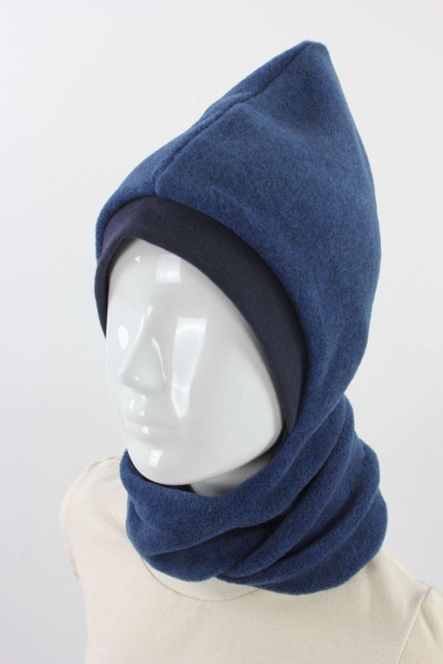 Fleece-Schalmütze zum Wenden blau und marineblau