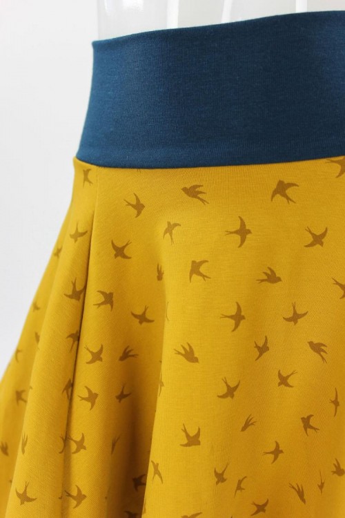 Kinder-Tellerrock gelb mit Vögeln