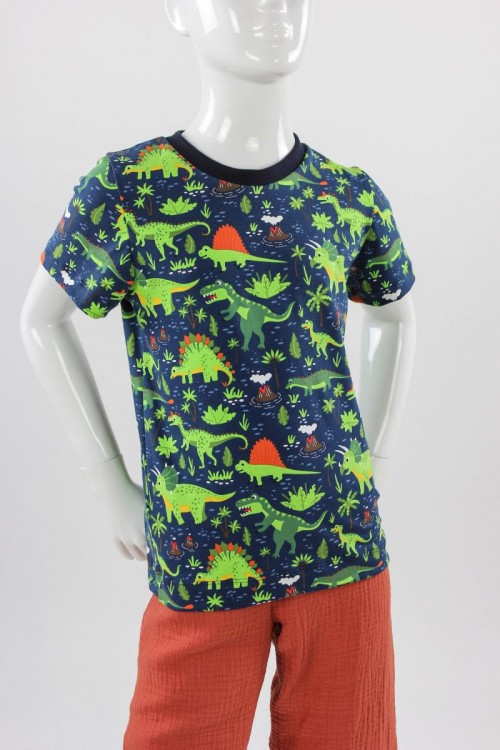 Kinder-T-Shirt dunkelblau mit grünen Dinos