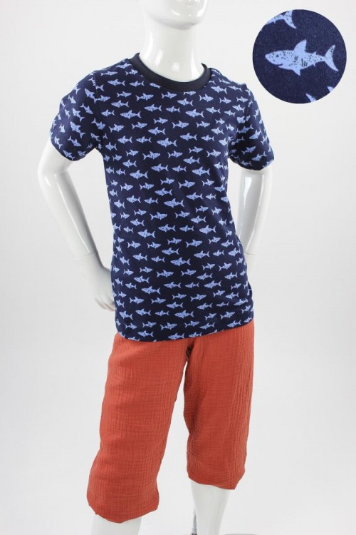 Kinder-T-Shirt dunkelblau mit Haien