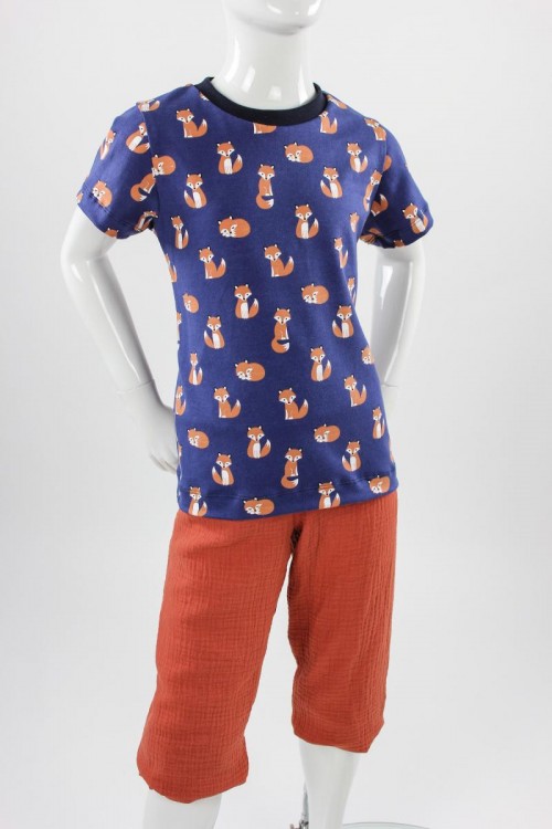 Kinder-T-Shirt dunkelblau mit Füchsen