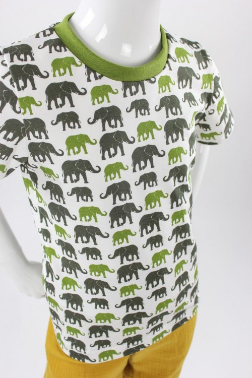 Kinder-T-Shirt weiß mit grünen Elefanten