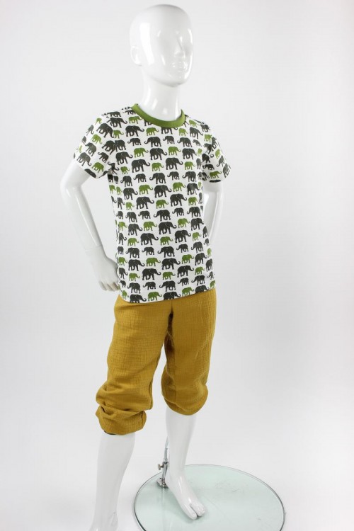 Kinder-T-Shirt weiß mit grünen Elefanten