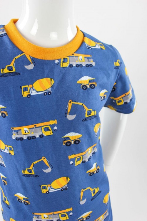 Kinder-T-Shirt blau mit Baufahrzeugen
